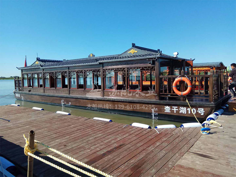 查干湖中式古典观光游船制造厂家 高端贵宾接待精舫木船