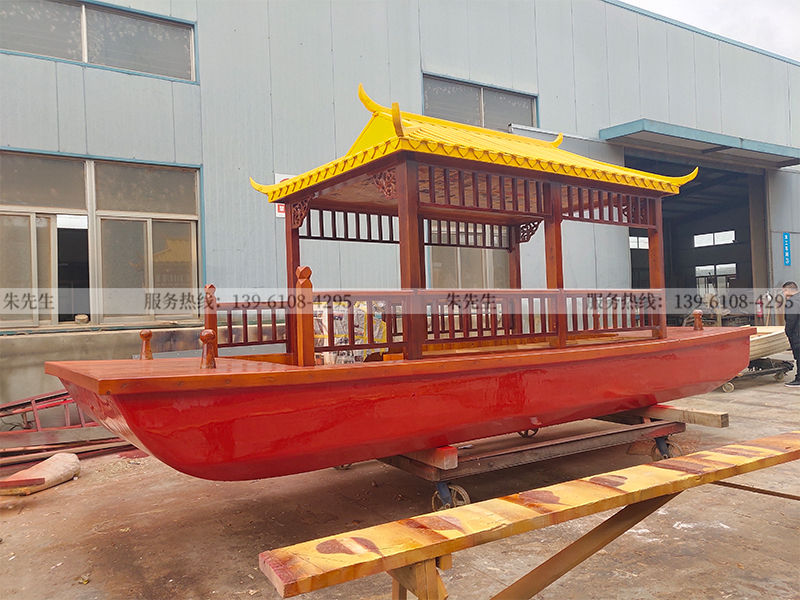 电动古典旅游船厂家 敞开式单亭画舫木船中国风雕刻